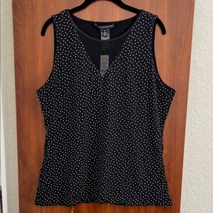 White House Black Market WHBM Black and White Polka Dot Reversible Tank Top XL